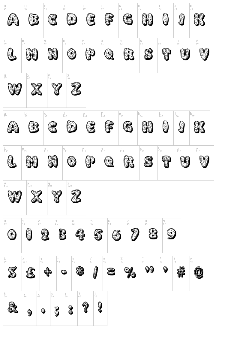 Eggshell Mosaic font map